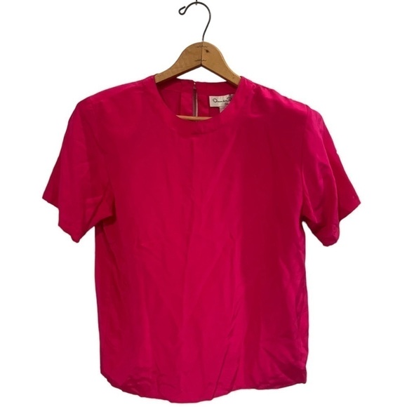 Vintage Oscar de la Renta Expressions Hot Pink 100% Silk Blouse M - Picture 1 of 4